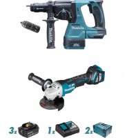 Σετ Makita 18 V Γων. τροχός ρυμιζόμενης ταχύτητας DGA513+Περ. Πιστολέτο DHR243 με 2 βαλίτσες makpak (3x5.0Ah) DLX2256TJ1