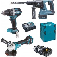 Σετ Makita 18 V Κρ.Δραπ/δο DHP484+Πιστολέτο 3 λειτουργιών DHR243+Γων.τροχός DGA513 σε 2 makpak (3x5.0Ah) DLX3119TJ