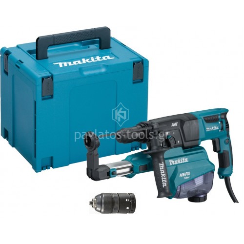 Πνευματικό Πιστολέτο Makita SDS-PLUS 800 Watt AVT με Σύστημα Συλλογής Σκόνης και Ταχυτσόκ σε Makpac HR2653TJ